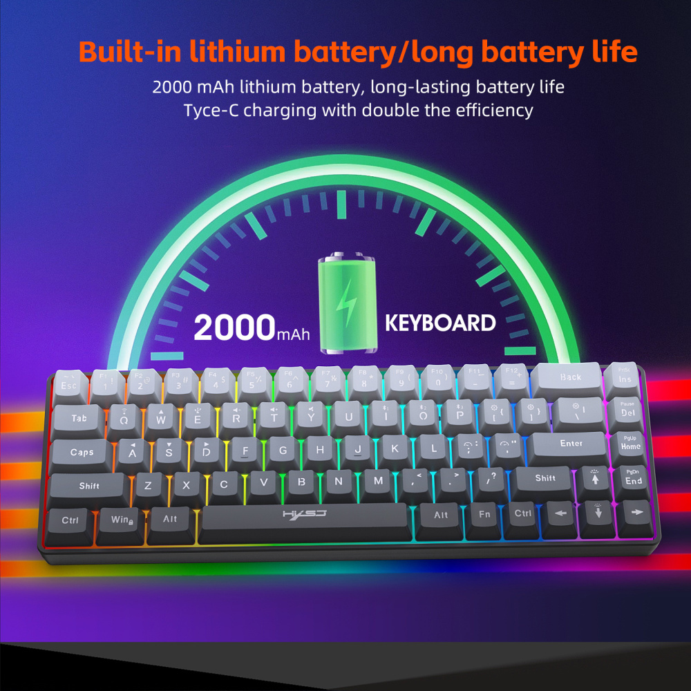 68-key tri-mode wireless Bluetooth membrane gaming keyboard with conflict-free 25 keys, suitable for desktops and laptops, ideal for gamers.
